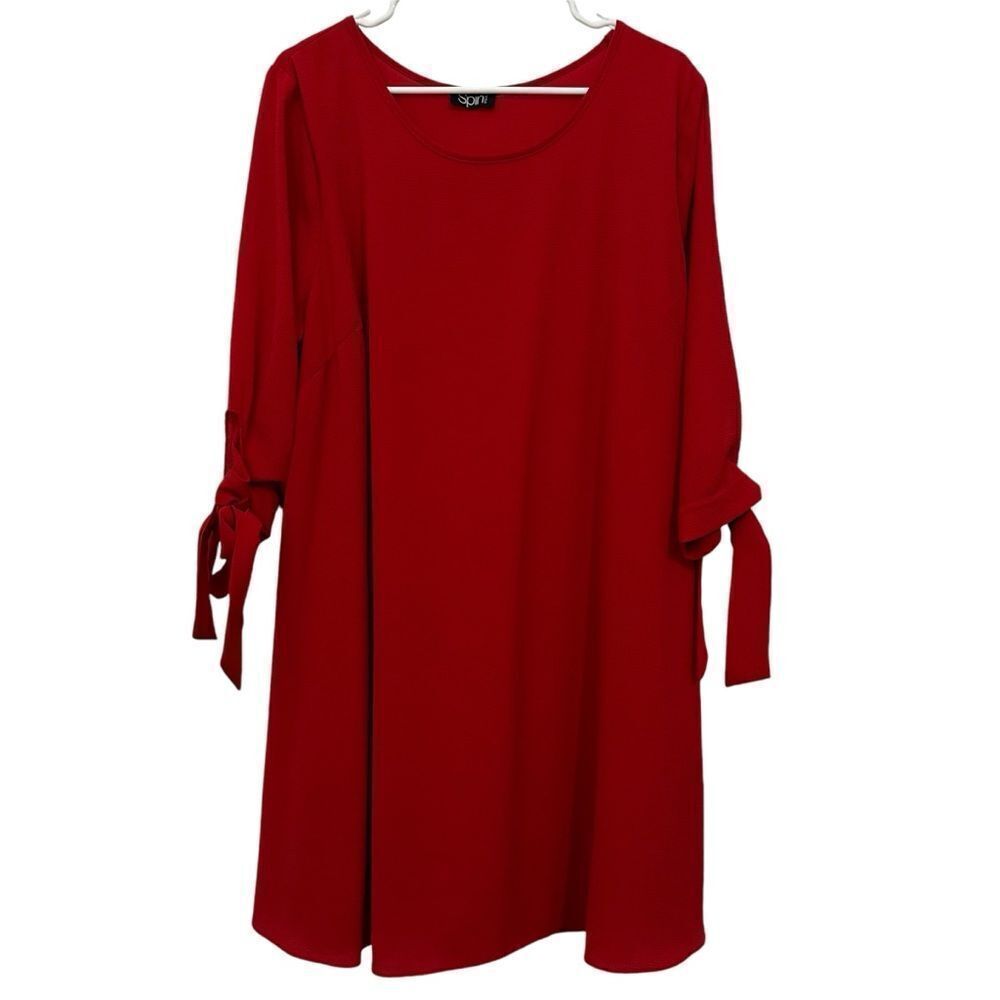 Spin USA Red Shift Knee Length Crepe Dress‎ Tie Sleeves 2XL
